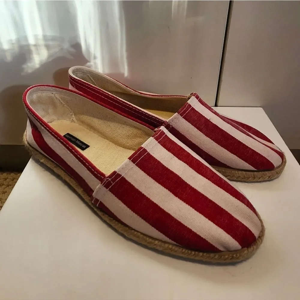 Neiman Marcus Classic Red/White Striped Espadrilles Made Spain Sz.9/40 EU $175